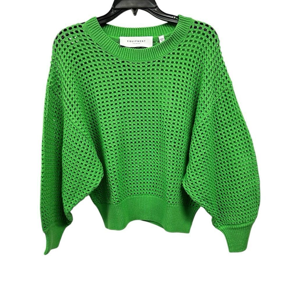 Equipment Esme Green Open Stitch Cropped Sweater | Size XL